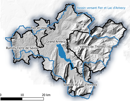 Carte du territoire, autour du lac d'Annecy